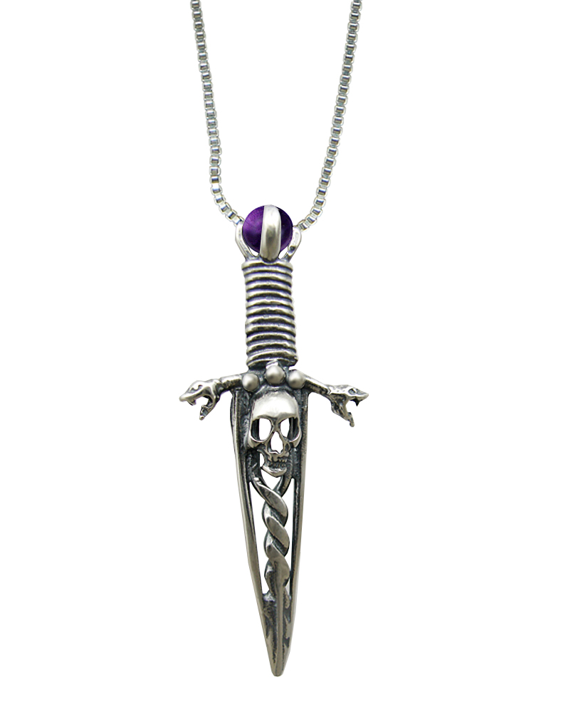 Sterling Silver Knife Dagger Pendant of Death With Amethyst